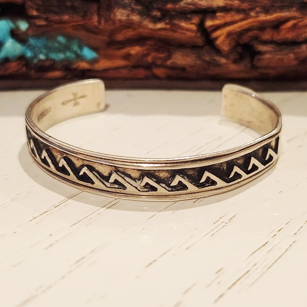 Vintage Navajo Sterling Silver Children's Cuff Bracelet By Gibson Gene
